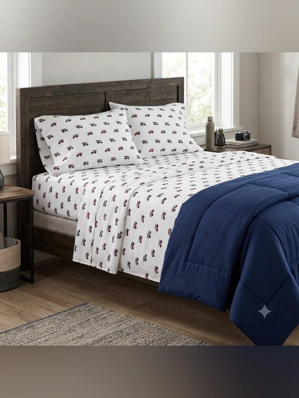 NWT! Eddie Bauer Brushed 100% Cotton Queen Size Sheet Set Jeep Surfboard Pattern